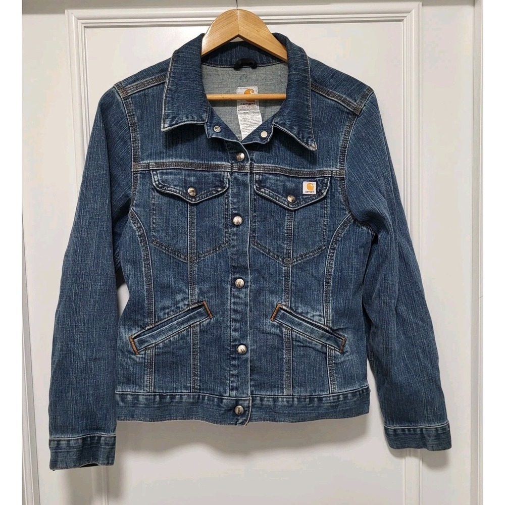 Carhartt For Women Blue Denim Snap Jacket Pockets Sz M